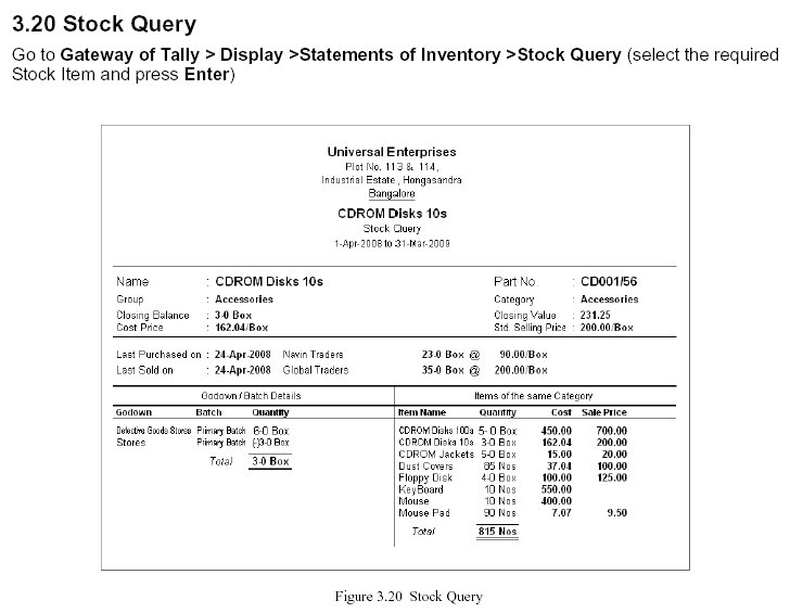 'Stock Query' Report @Tally.ERP 9